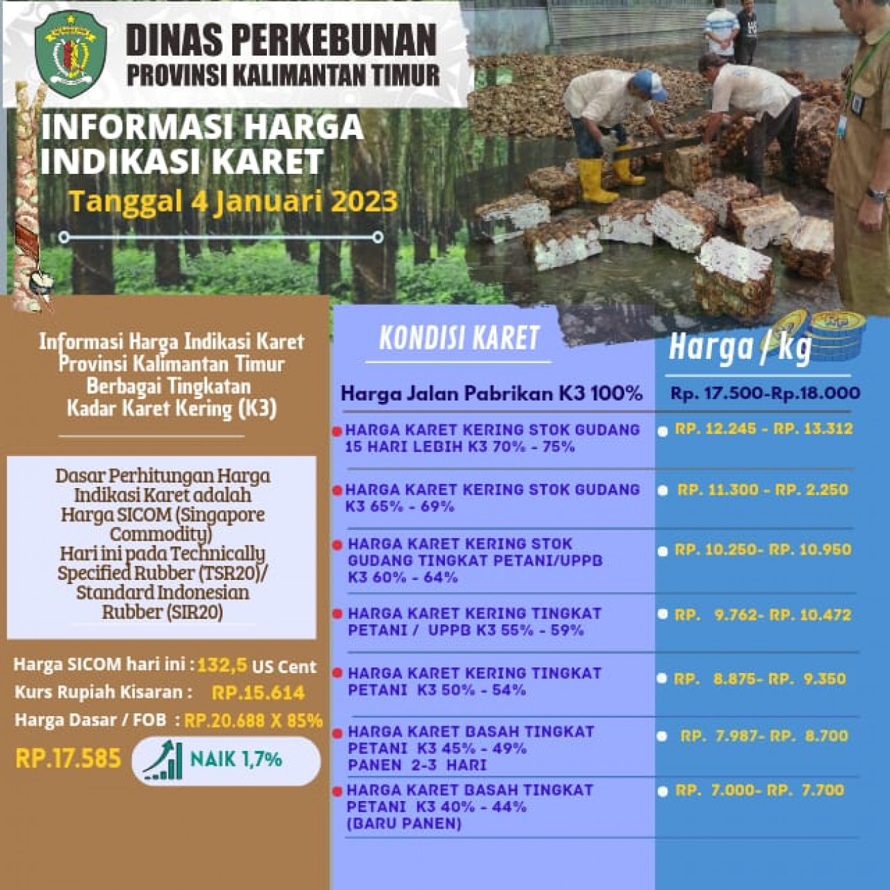 Informasi Harga Indikasi Karet Per 4 Januari 2023