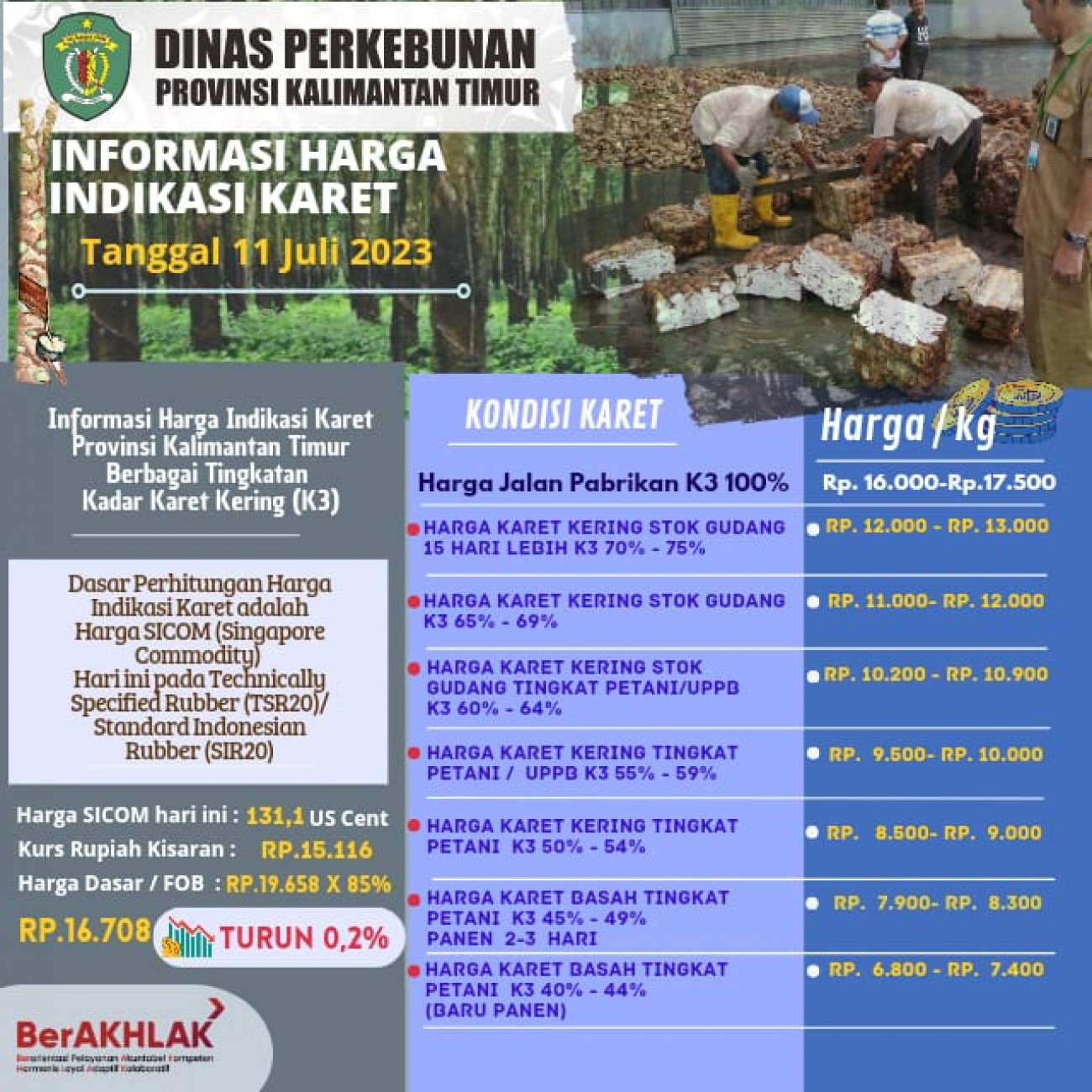 Informasi Harga Indikasi Karet Per 11 Juli 2023