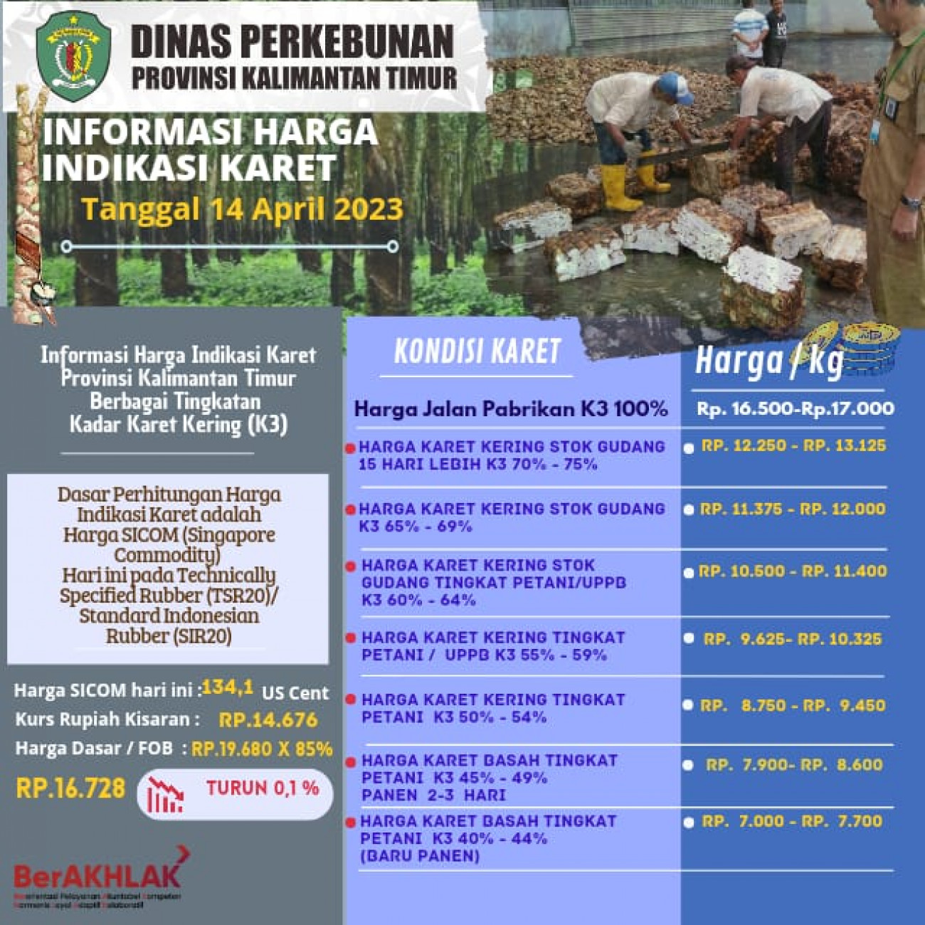 Informasi Harga Indikasi Karet Per 14 April 2023