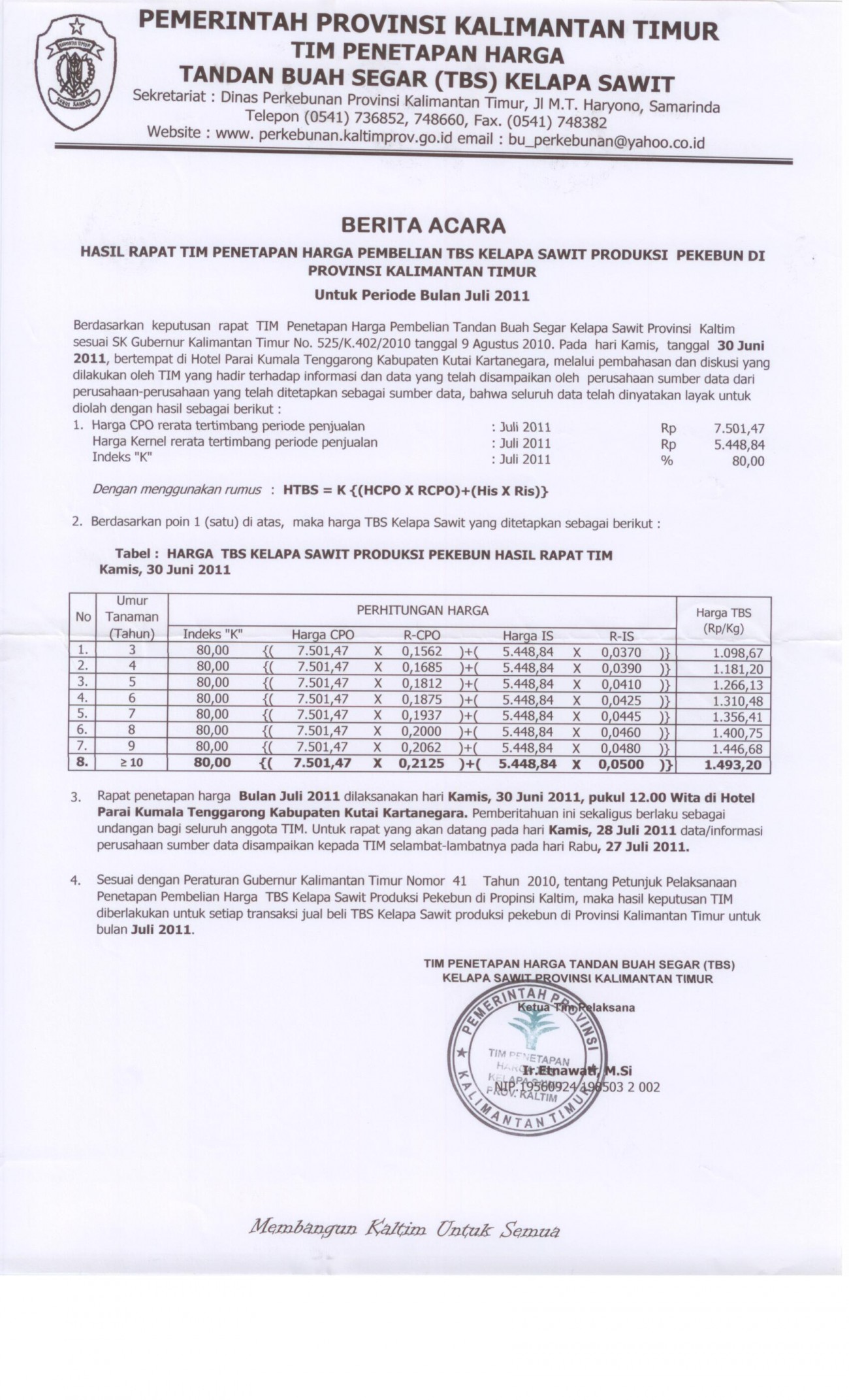 Informasi Harga TBS Kelapa Sawit Bulan Juli 2011