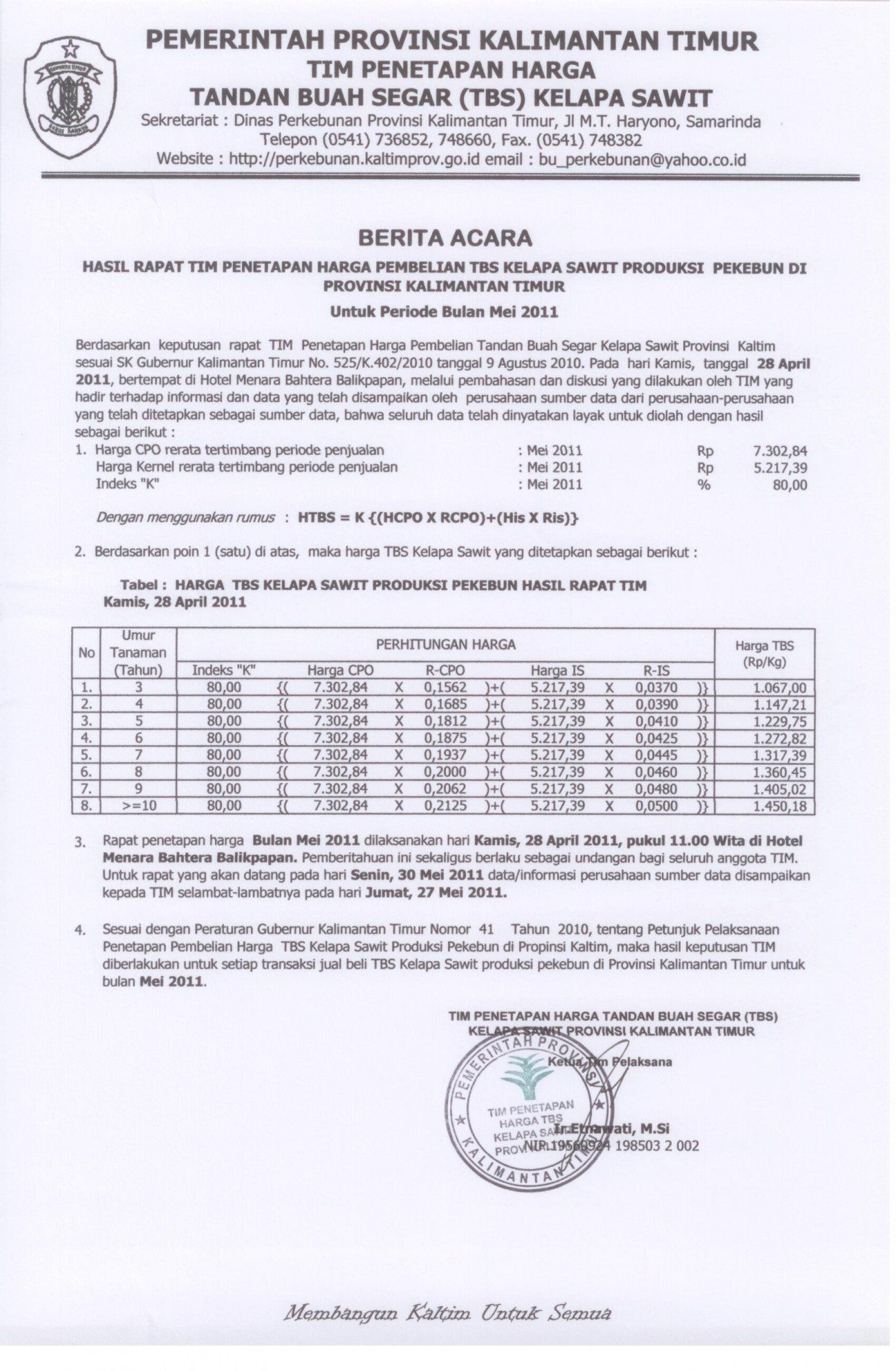 Informasi Harga TBS Kelapa Sawit Kaltim Bulan Mei 2011