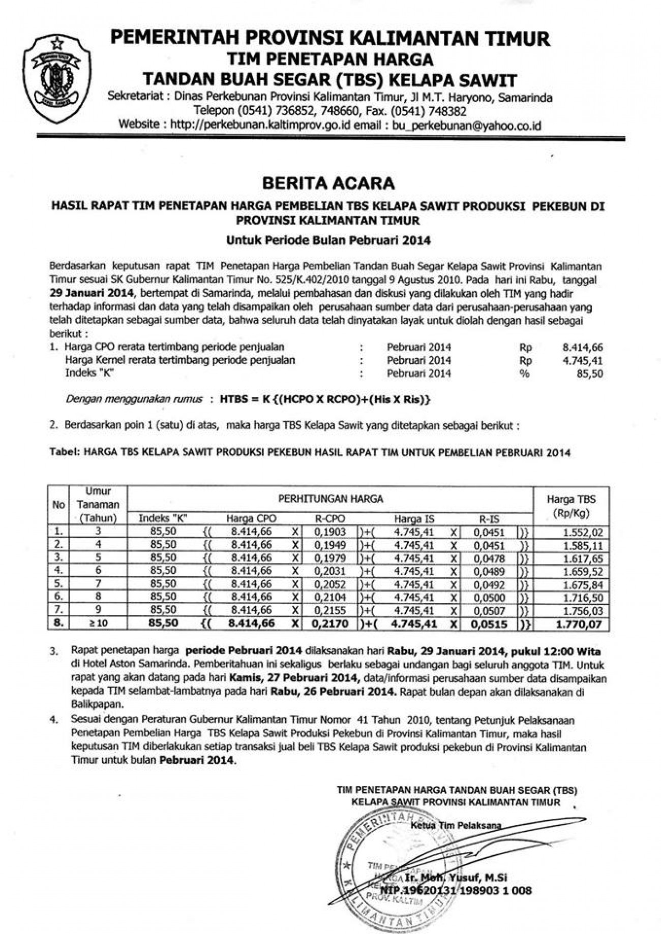 Informasi Harga TBS Kelapa Sawit Bulan Februari 2014