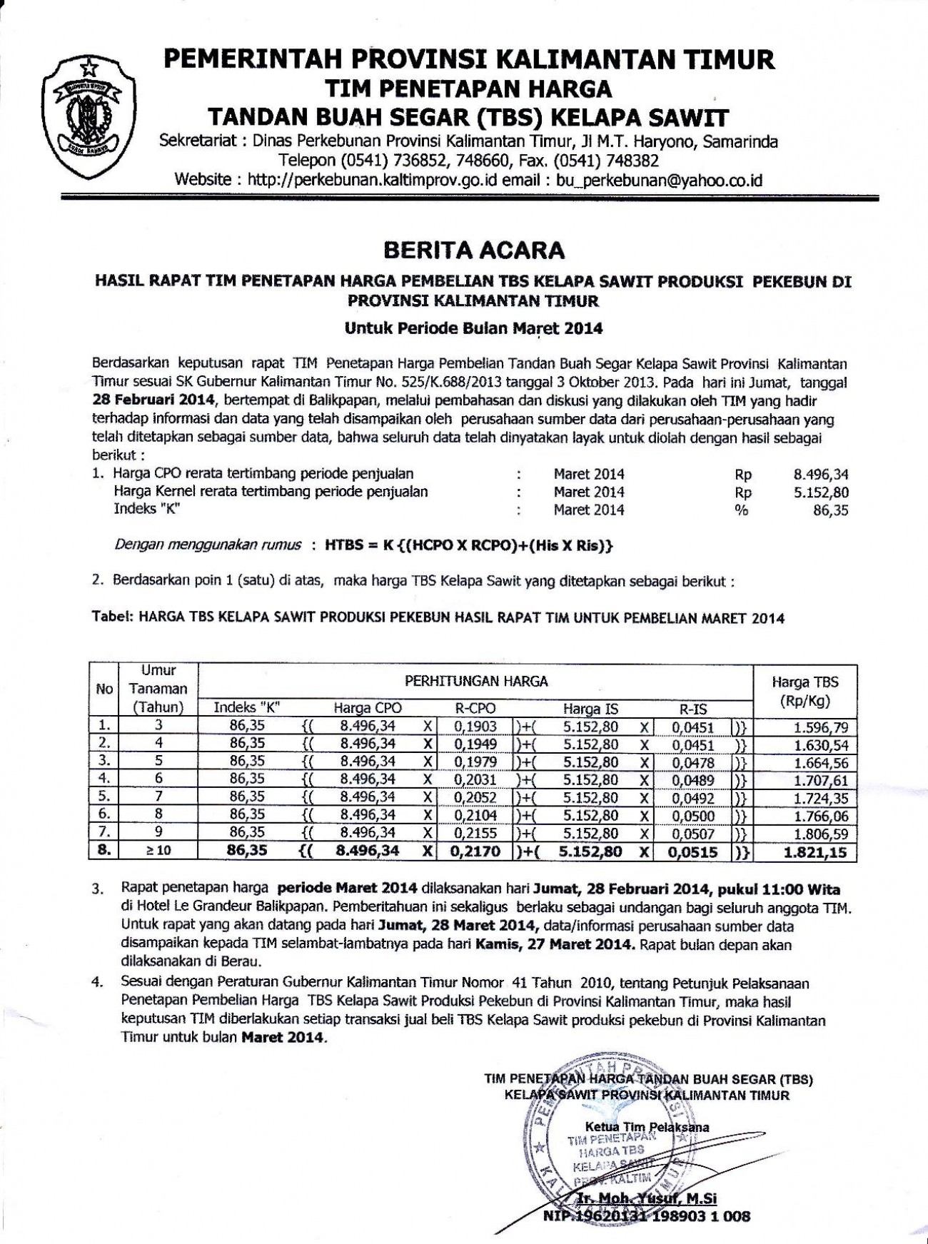 Informasi Harga TBS Kelapa Sawit Bulan Maret 2014