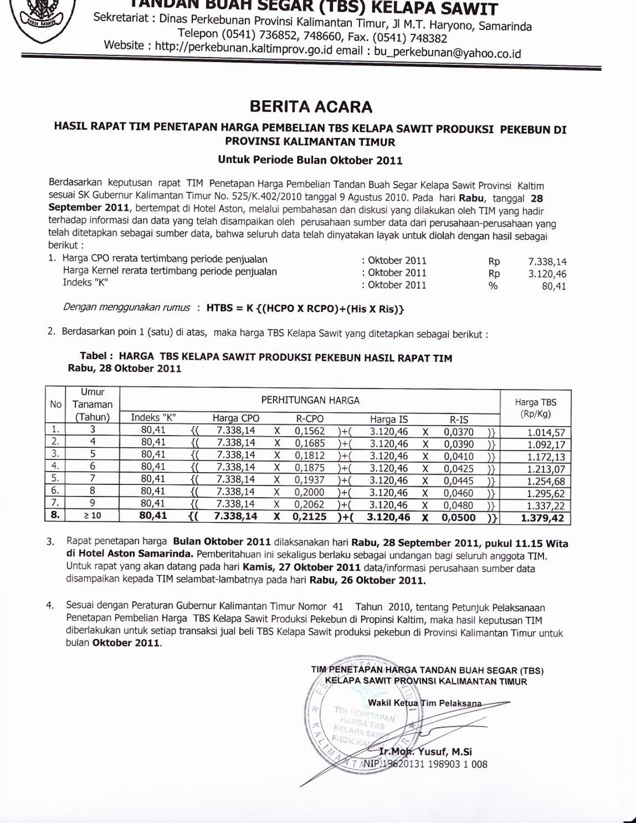 Informasi Harga TBS Kelapa Sawit Bulan Oktober 2011