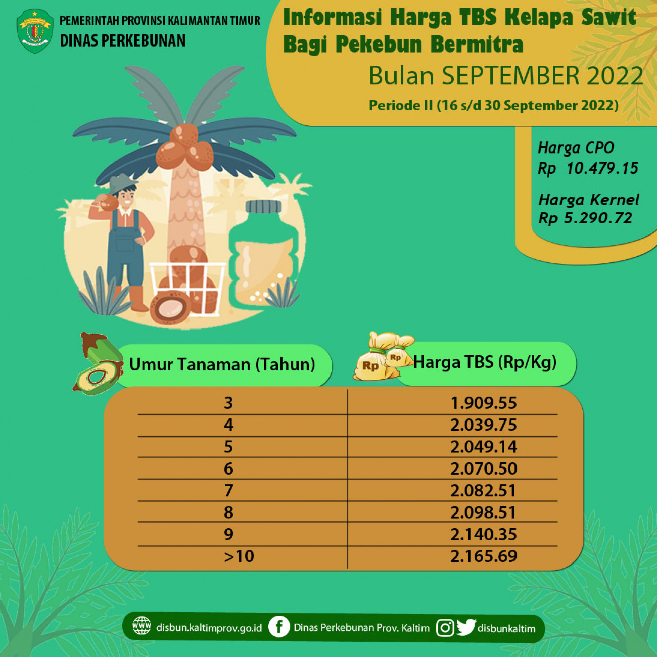 Informasi Harga TBS Kelapa Sawit Bagi Pekebun Bermitra Periode 16 - 30 September 2022