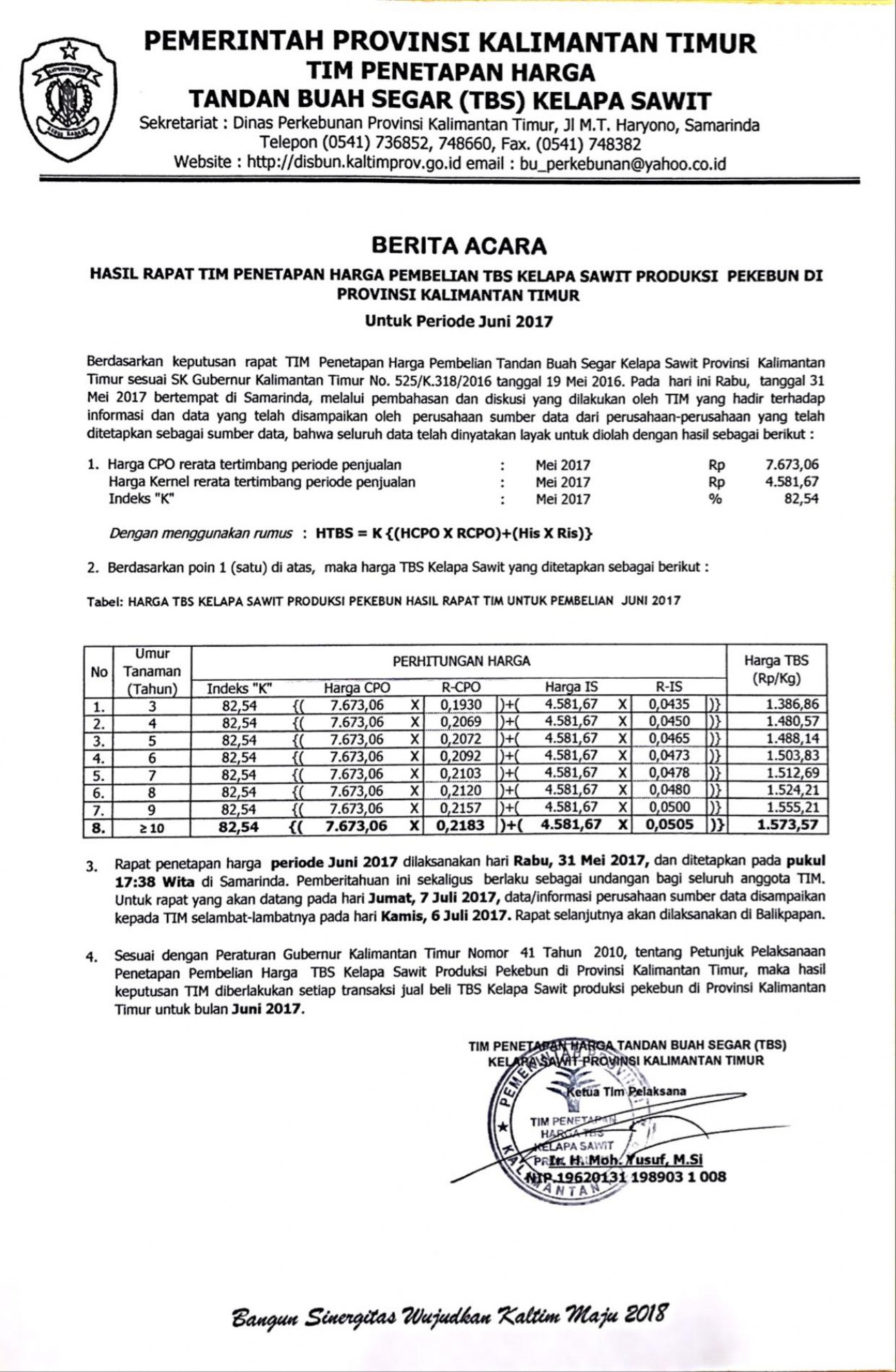 Informasi Harga TBS Kelapa Sawit Bulan Juni 2017