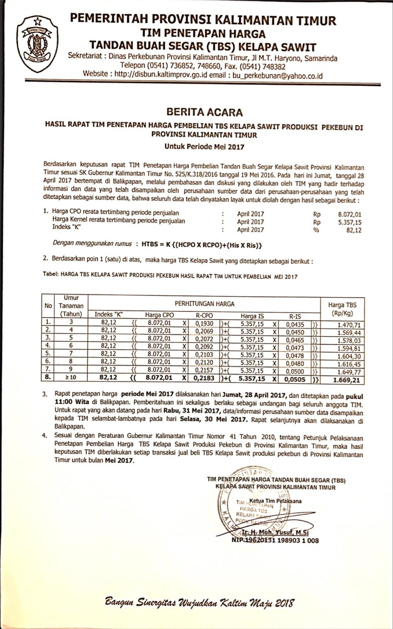 Informasi Harga TBS Kelapa Sawit Bulan Mei 2017