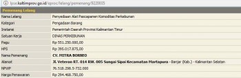 Pengumuman Pemenang Lelang Penyediaan Alat Pascapanen Komoditas Perkebunan